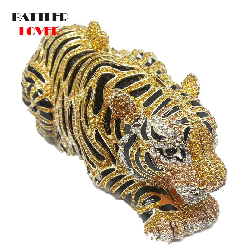 Minaudière Goldener Tiger – Juwelentasche aus Kristallen & Strass