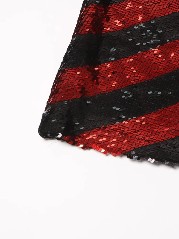 Robe longue à sequins rouge et noir – Cirque des Ombres