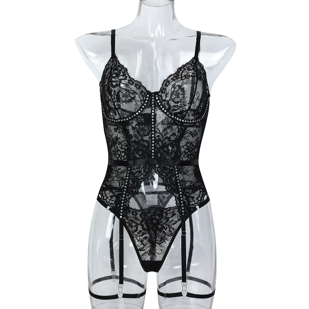Ensemble Dentelle de Minuit – Lingerie 2 Pièces à Sequins