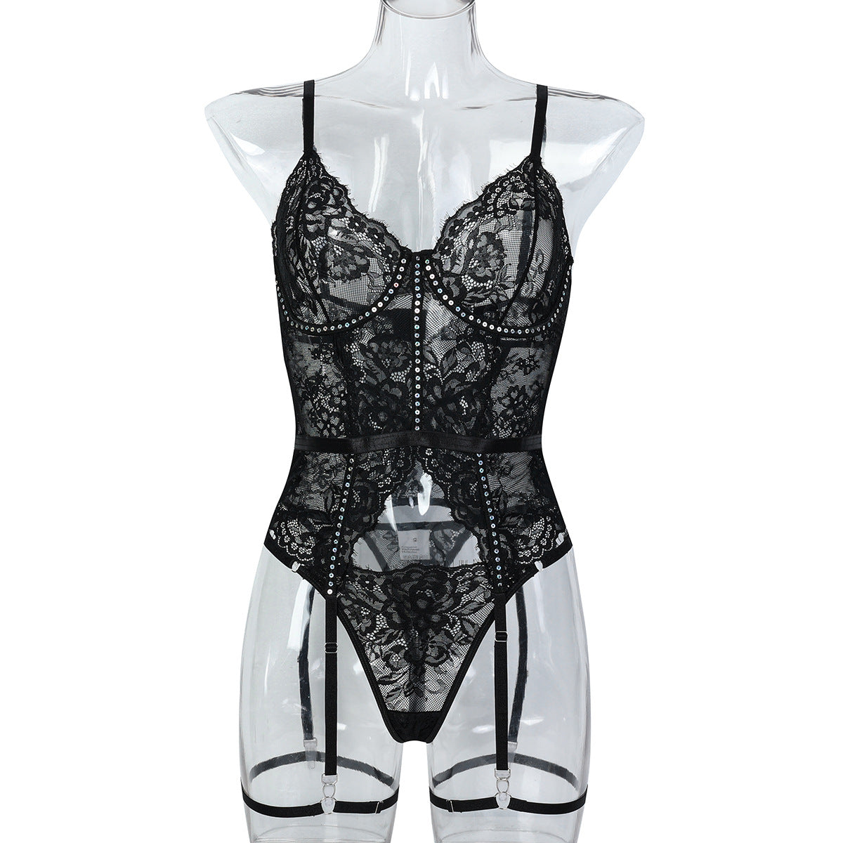 Ensemble Dentelle de Minuit – Lingerie 2 Pièces à Sequins