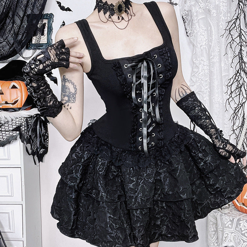 Robe Corset Noire à Volants – Cabaret des Ombres