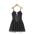 Robe Courte Asymétrique Noire à Pois & Fleurs