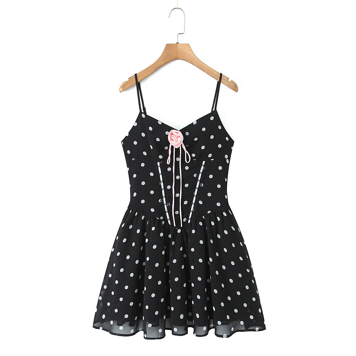 Robe Courte Asymétrique Noire à Pois & Fleurs