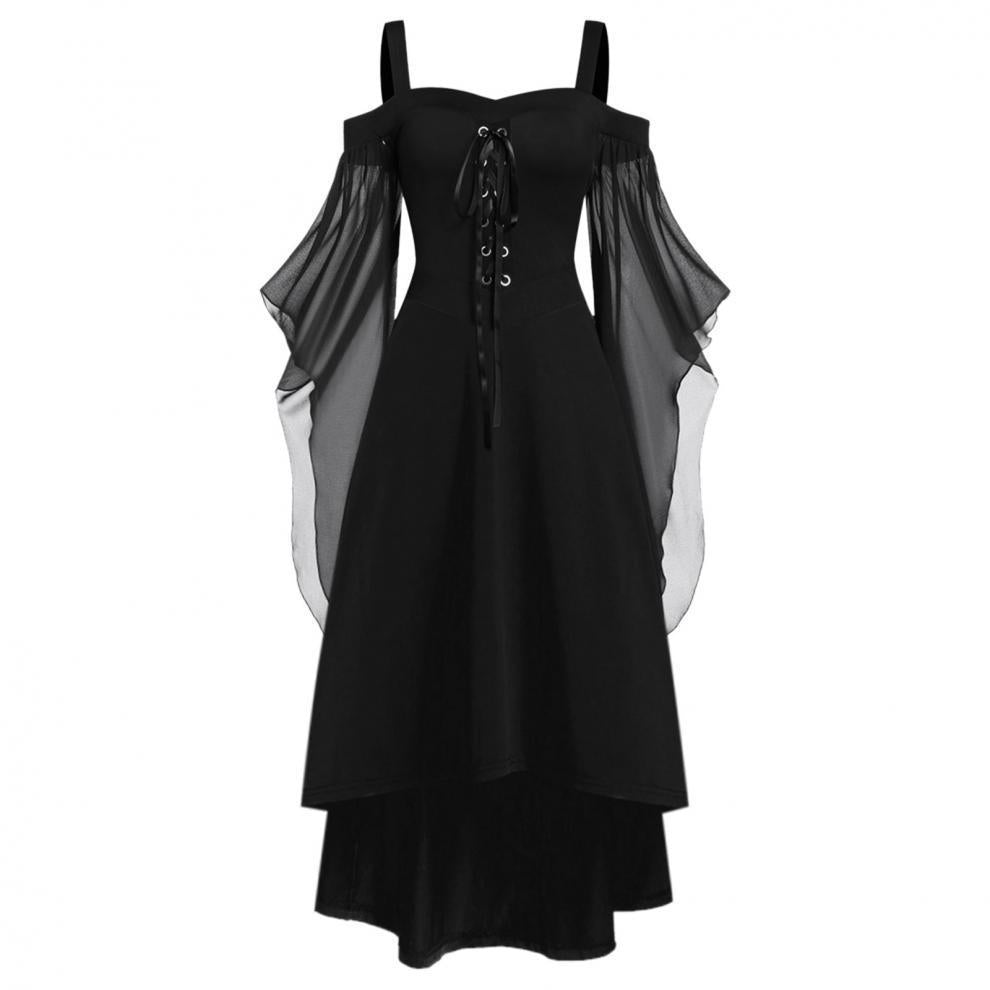 Robe Sorcière Gothique à Laçage & Manches Voilées
