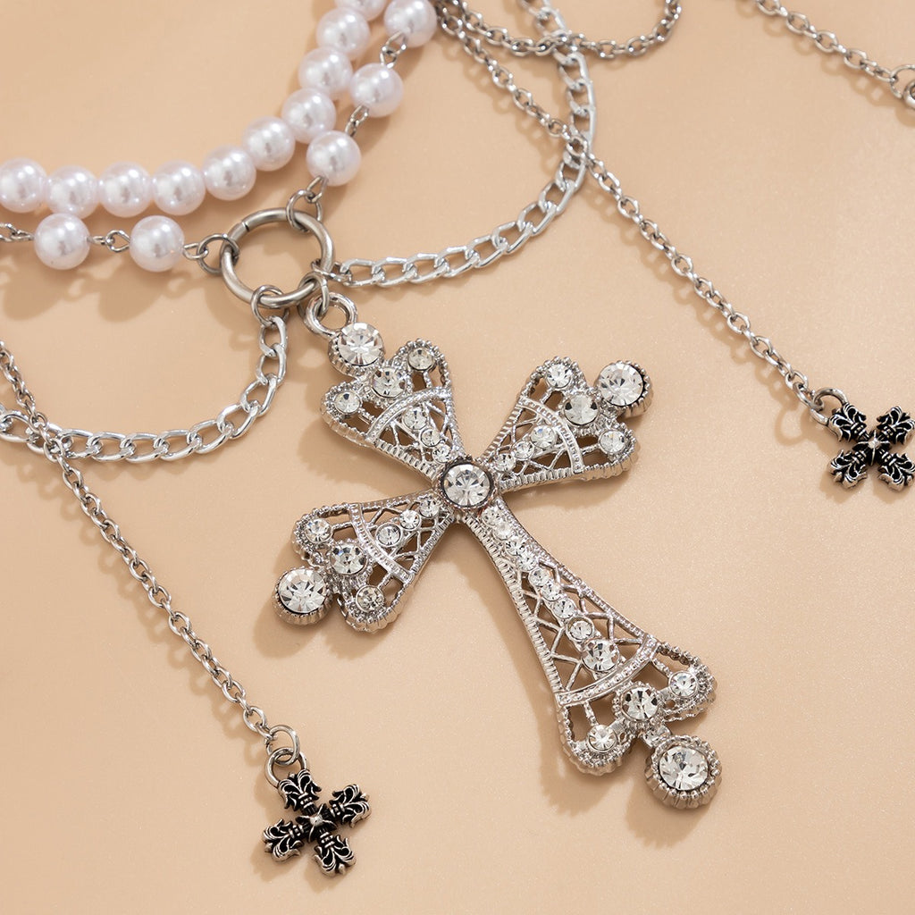 Chaîne de taille gothique Croix & Perles – Reliquaire d’Argent