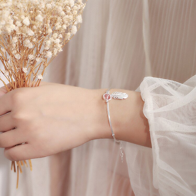 Bracelet Plume d’Argent – Argent 925 & Cristal