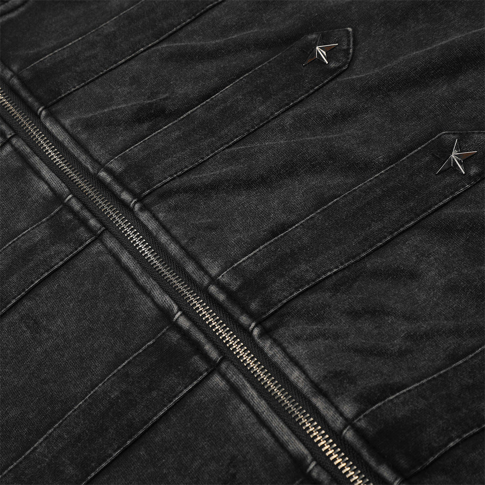 Hoodie Impérial des Ombres – Capuche & Boutonnage Militaire