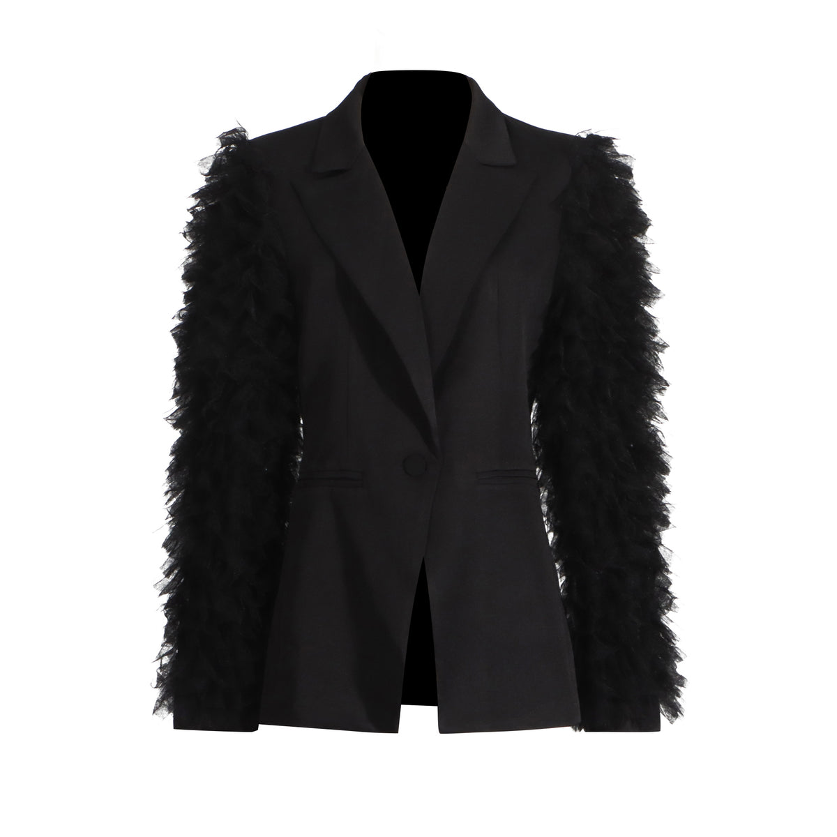 Blazer Noir à Manches de Tulle – Ailes Nocturnes