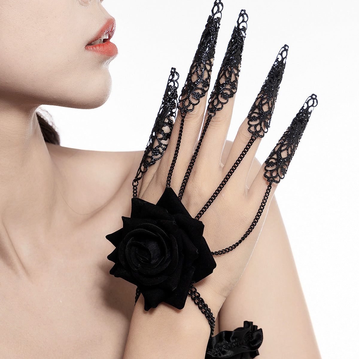 Parure Gothique Rose Noire & Gouttes de Sang