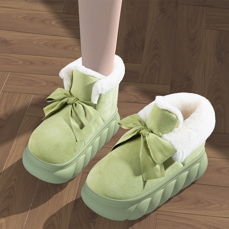 Bottines cocooning fourrées à nœud – semelle épaisse