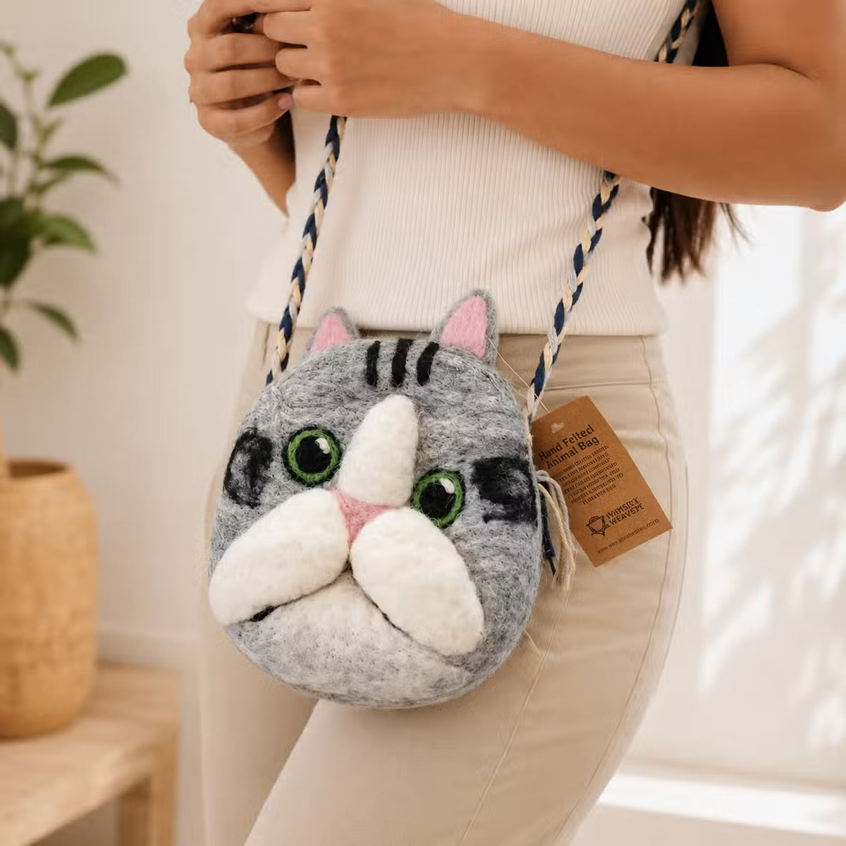 Sac Chat Mystique en Feutre – Bandoulière Artisanale