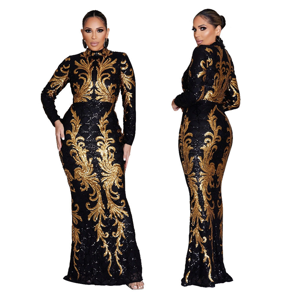 Robe Vaudou Baroque Noire & Or – Prêtresse de Minuit