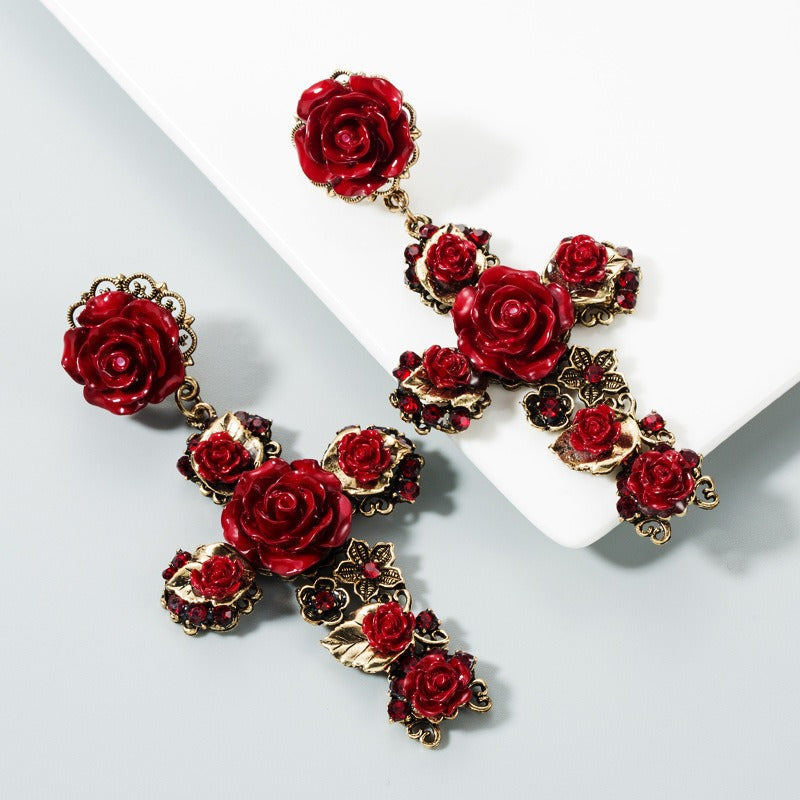 The Crosses of the Night — Baroque Rose Earrings