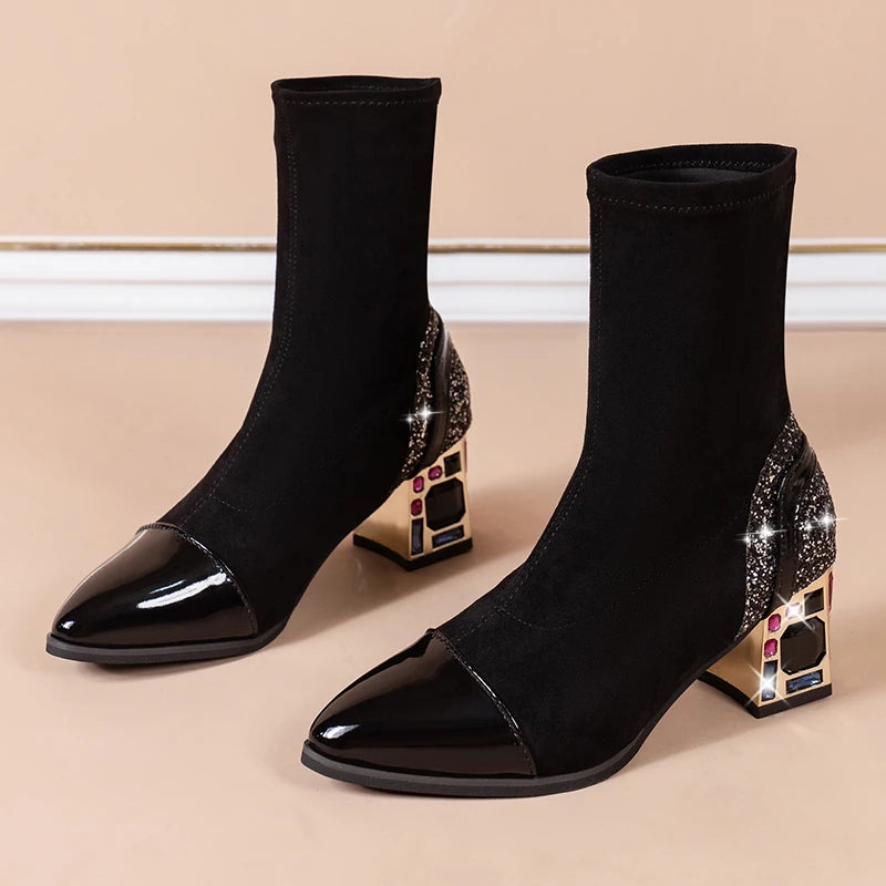 Bottines Noires Talon Cristal – Éclat du Chapiteau