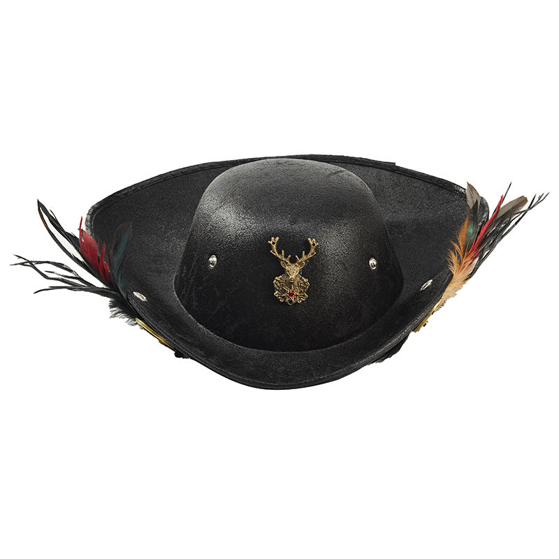 Chapeau Pirate des Abysses – Cuir Sombre, Plumes & Engrenages