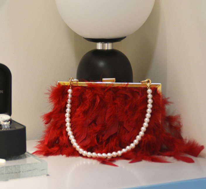 Sac de Soirée Plumes & Perles – Clair de Lune