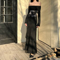 🖤 L’Étreinte de l’Ange Déchu — Robe Longue Noire Asymétrique