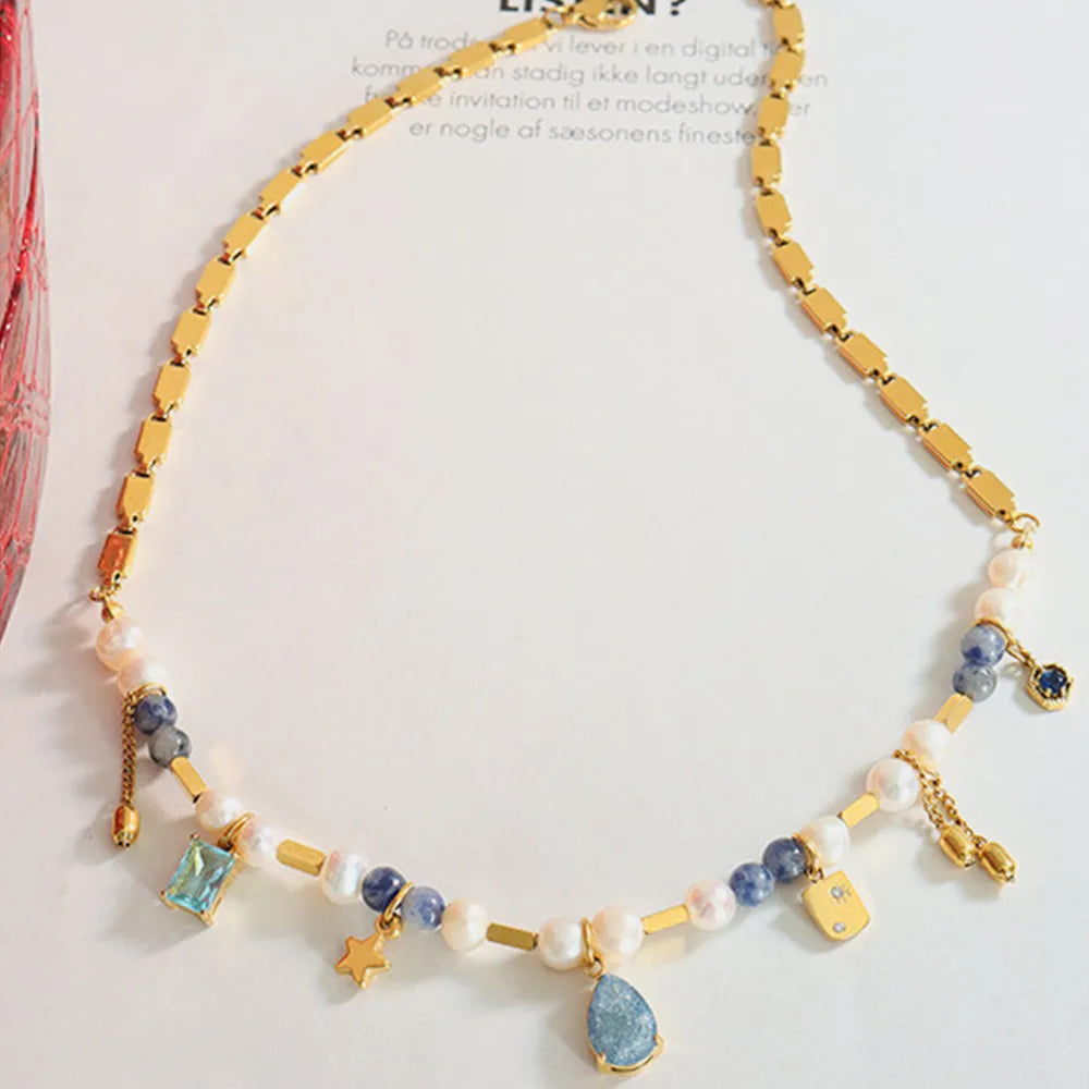 Collier Perles d’Azur – Perles d’Eau Douce & Pierres Naturelles