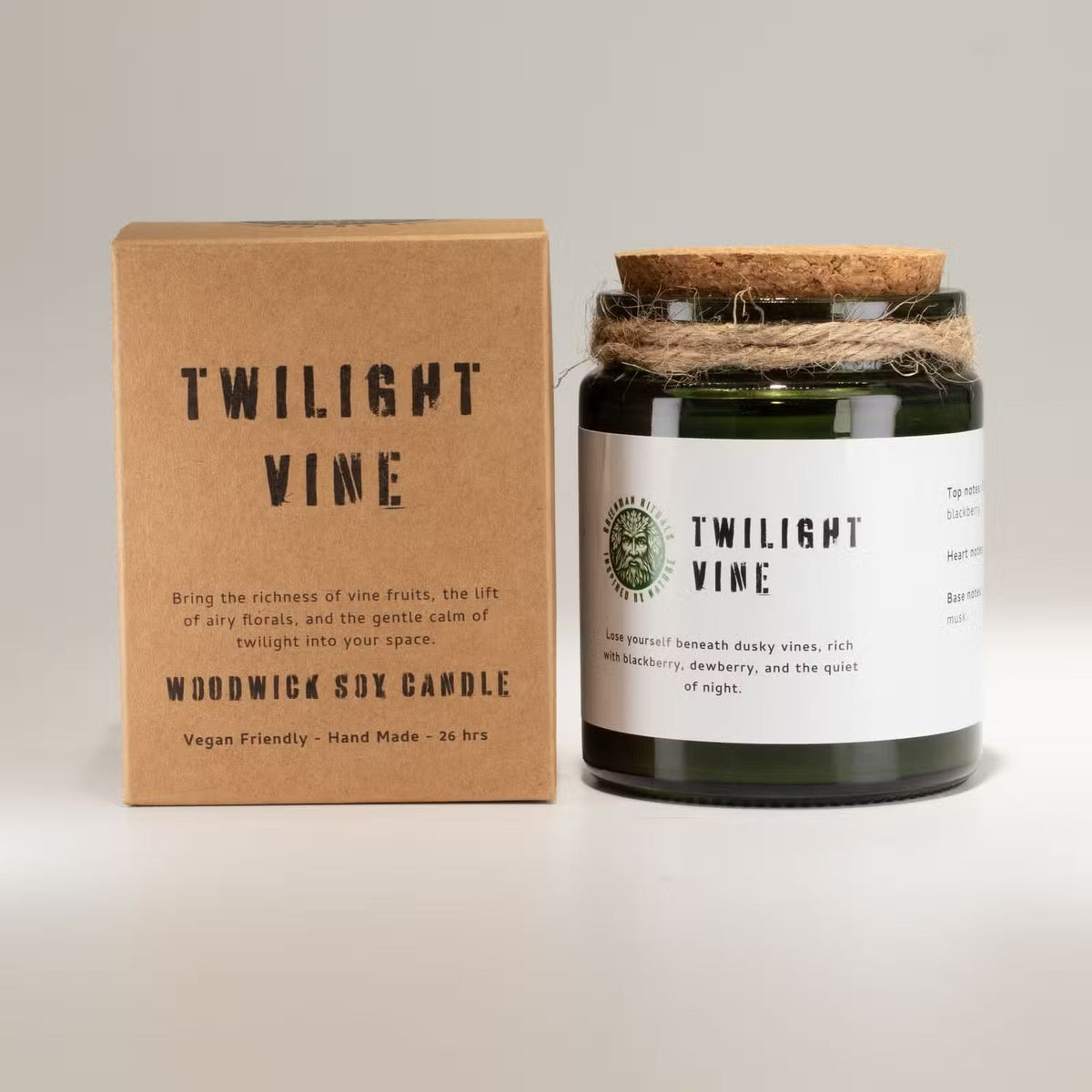 Bougie Twilight Vine avec sa boîte kraft Greenman Rituals