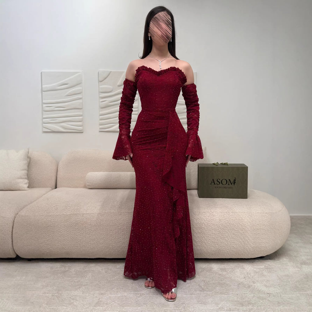 Robe Sirène Grenat à Sequins – Élégance Vampirique