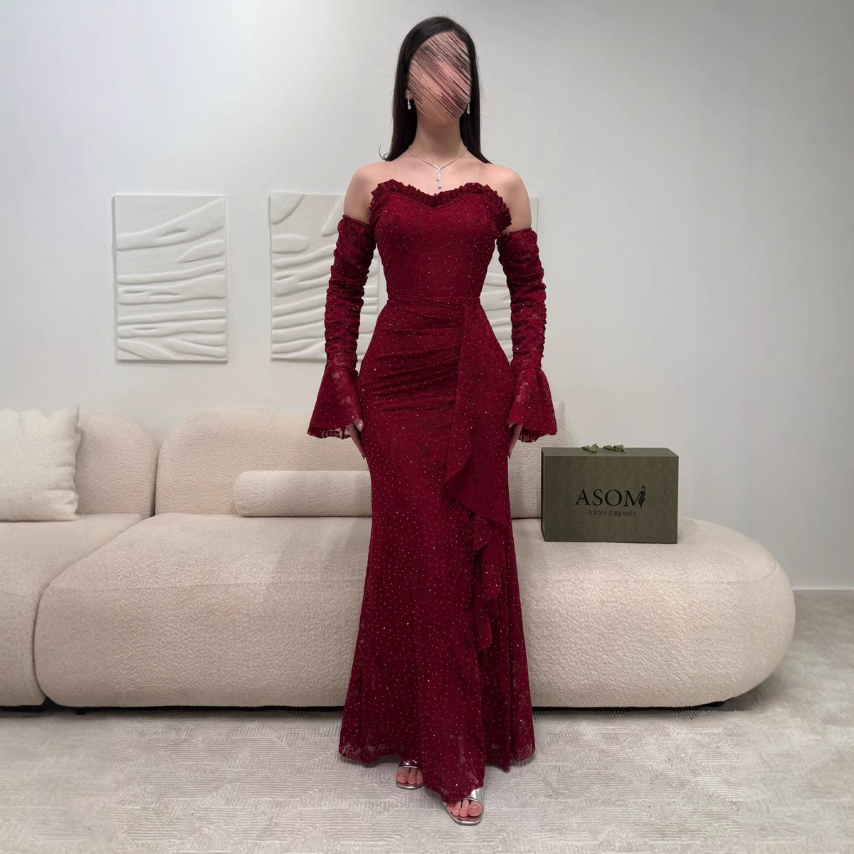 Robe Sirène Grenat à Sequins – Élégance Vampirique