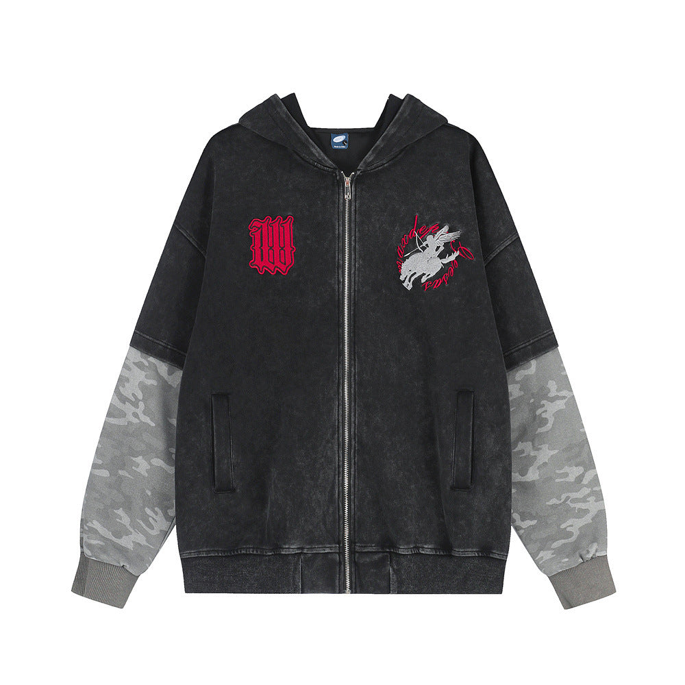 Hoodie Nocturne – Noir délavé & camouflage