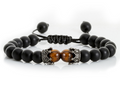 Bracelet Tissé en Pierres Noires & Éclat Ambré – Homme