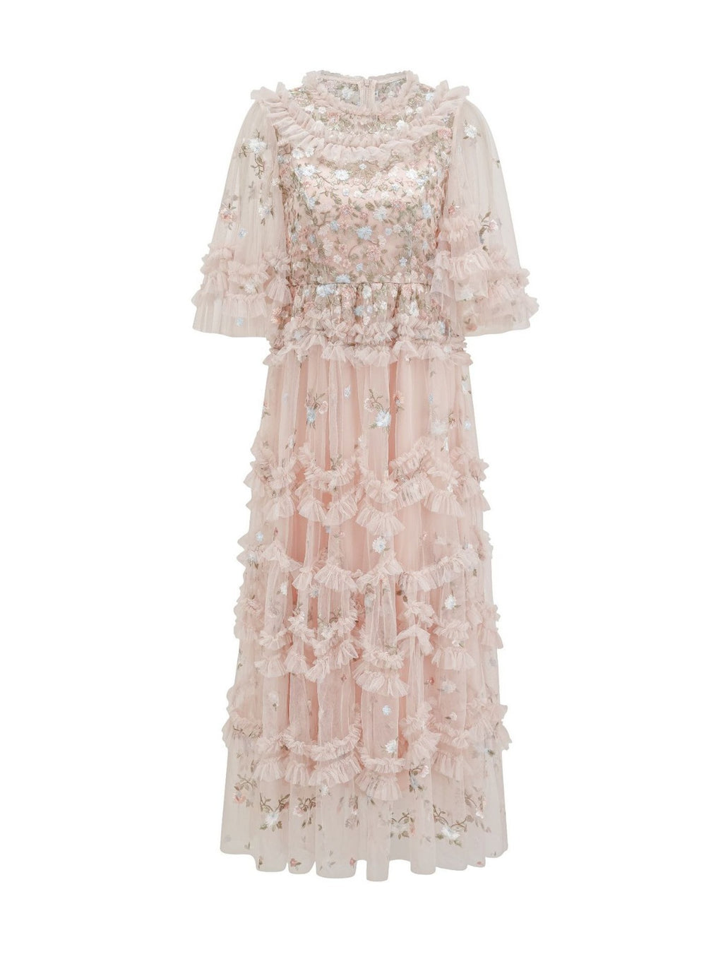 🪽 Robe Longue « Rosée des Anges » – Tulle Brodé Rose Poudré