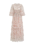 🪽 Robe Longue « Rosée des Anges » – Tulle Brodé Rose Poudré