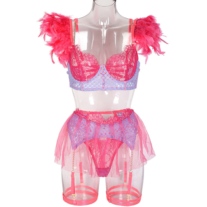 Les Plumes du Boudoir – Ensemble Lingerie 4 Pièces Pourpre
