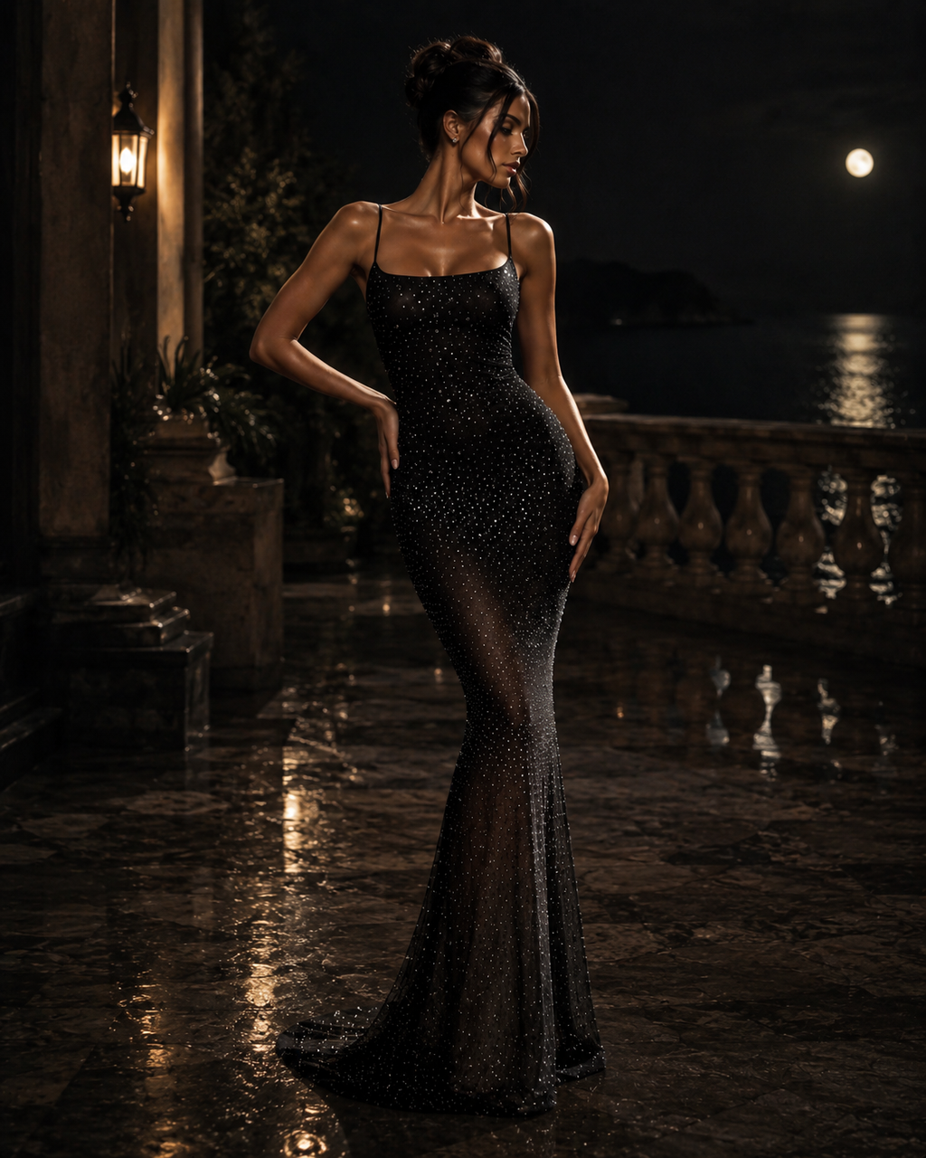 Éclat des Abysses — Robe Sirène en Tulle & Strass
