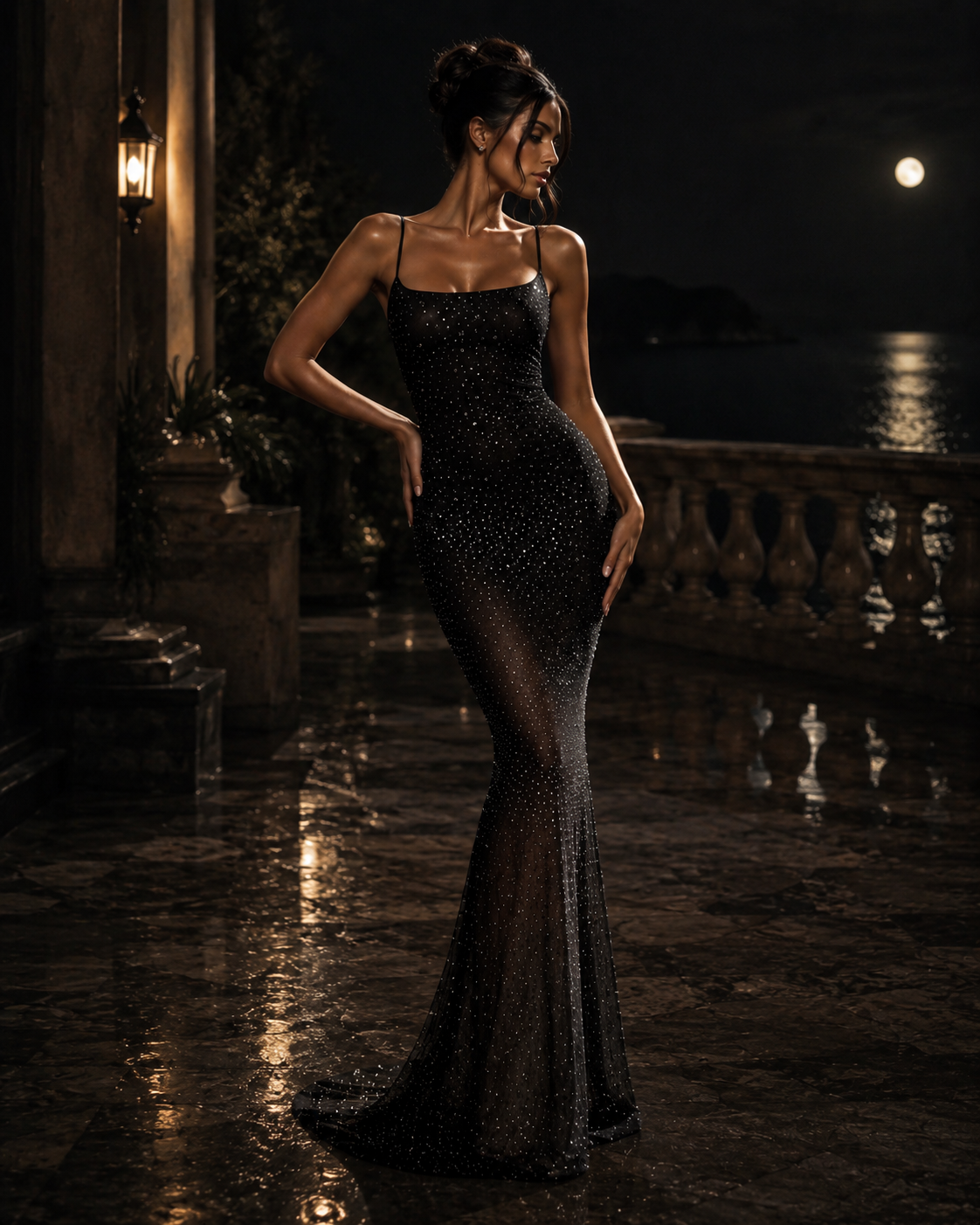 Éclat des Abysses — Robe Sirène en Tulle & Strass