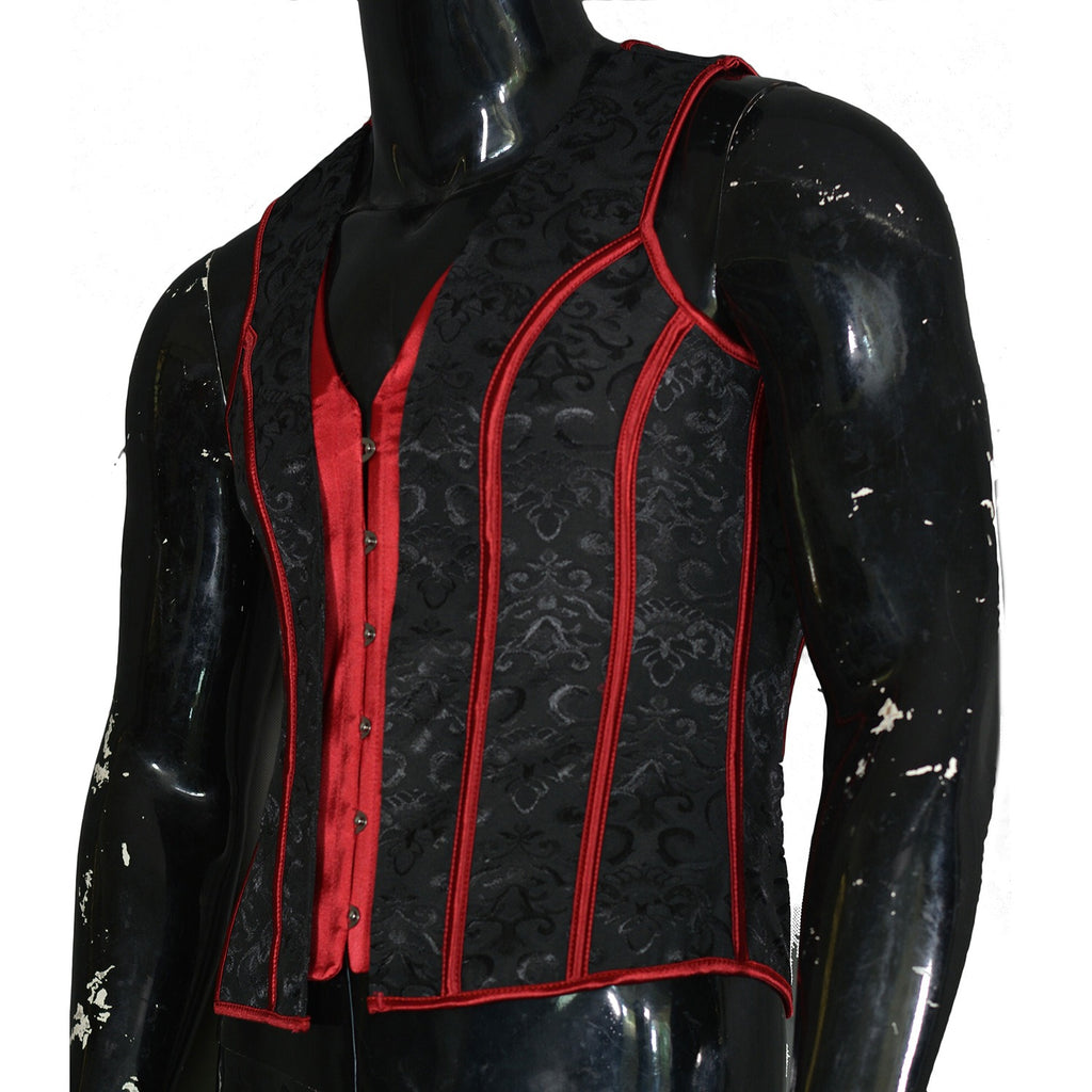 Gilet Corset Gothique Homme Noir & Rouge – Ombre Écarlate