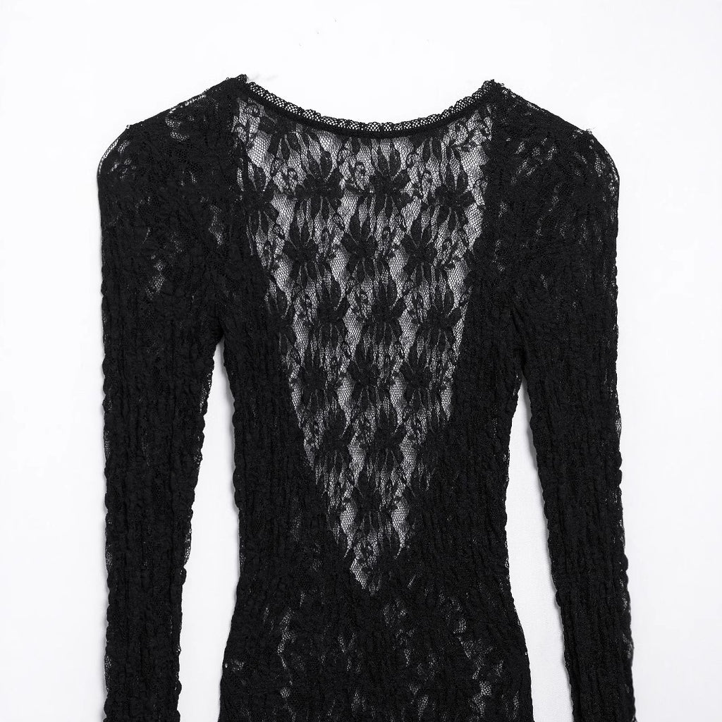 Robe Nocturne en Dentelle Noire – Dos Nu & Élégance Gothique