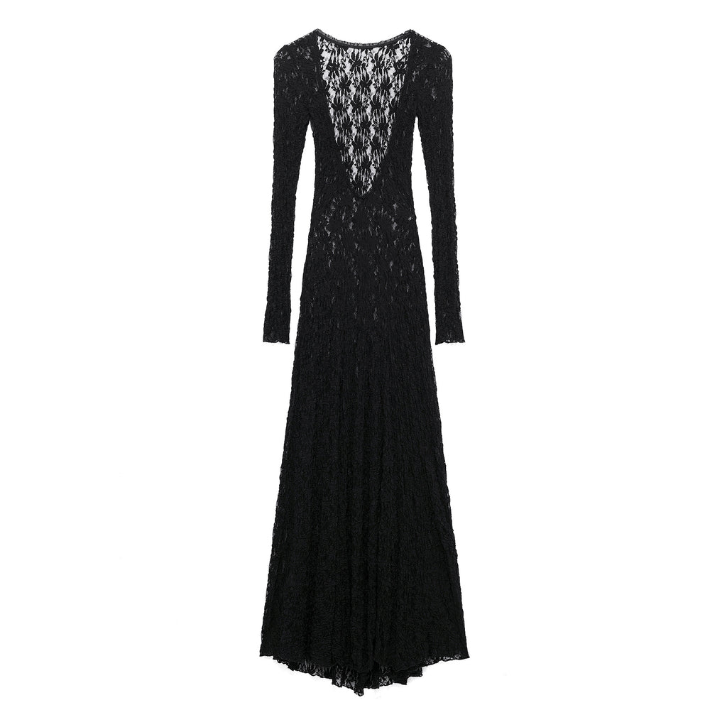 Robe Nocturne en Dentelle Noire – Dos Nu & Élégance Gothique