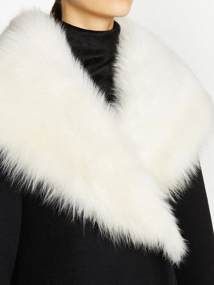 Manteau Impérial de l’Hiver Noir – Grand Col Fourrure & Coupe Longue