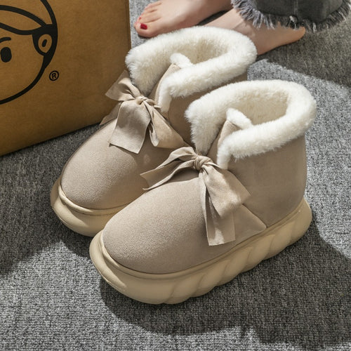 Bottines cocooning fourrées à nœud – semelle épaisse