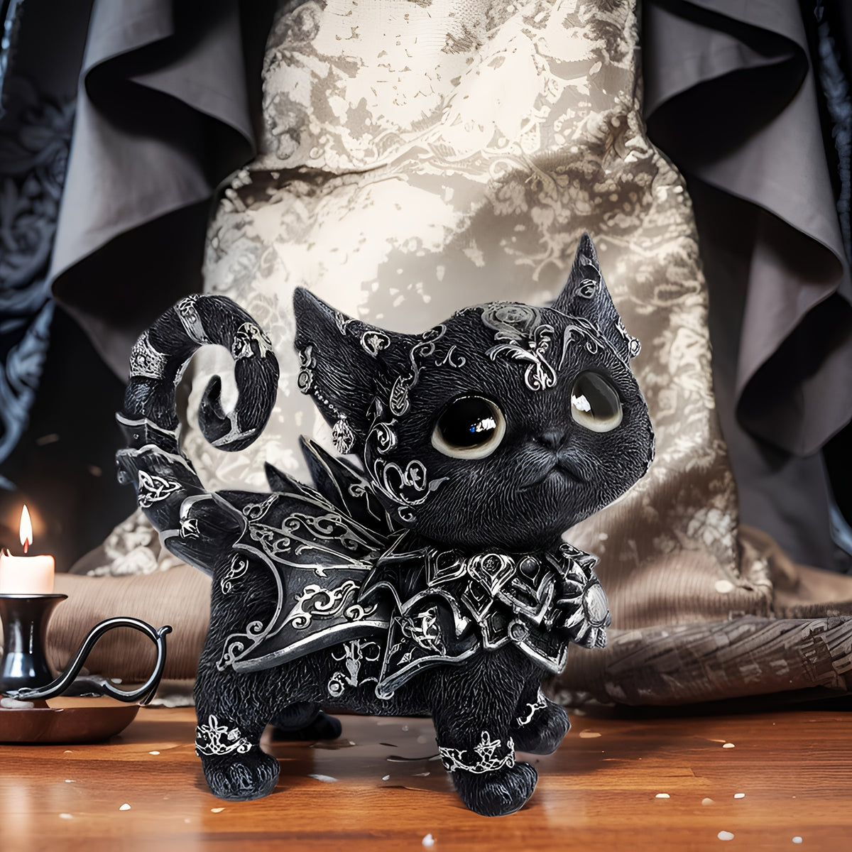 Le Familier des Neiges Noires — Figurine Chat Gothique