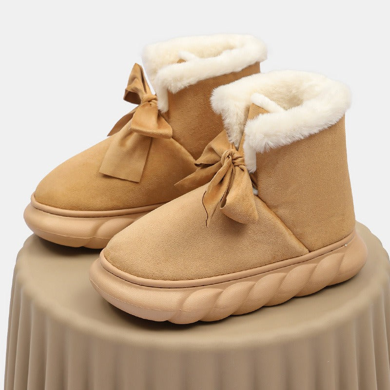 Bottines cocooning fourrées à nœud – semelle épaisse