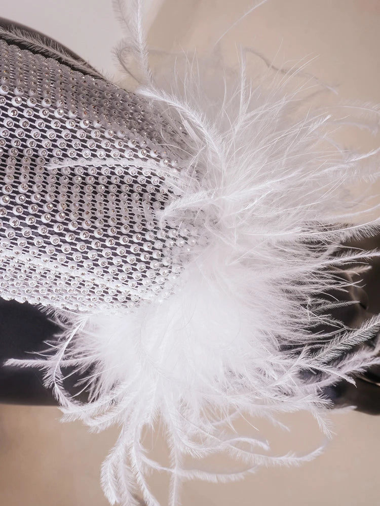 Robe Ange de Givre – Strass Scintillants & Plumes