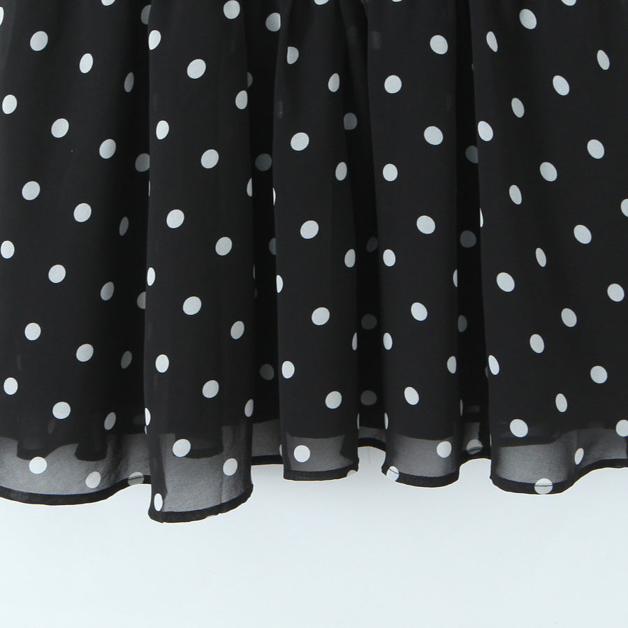 Robe Courte Asymétrique Noire à Pois & Fleurs