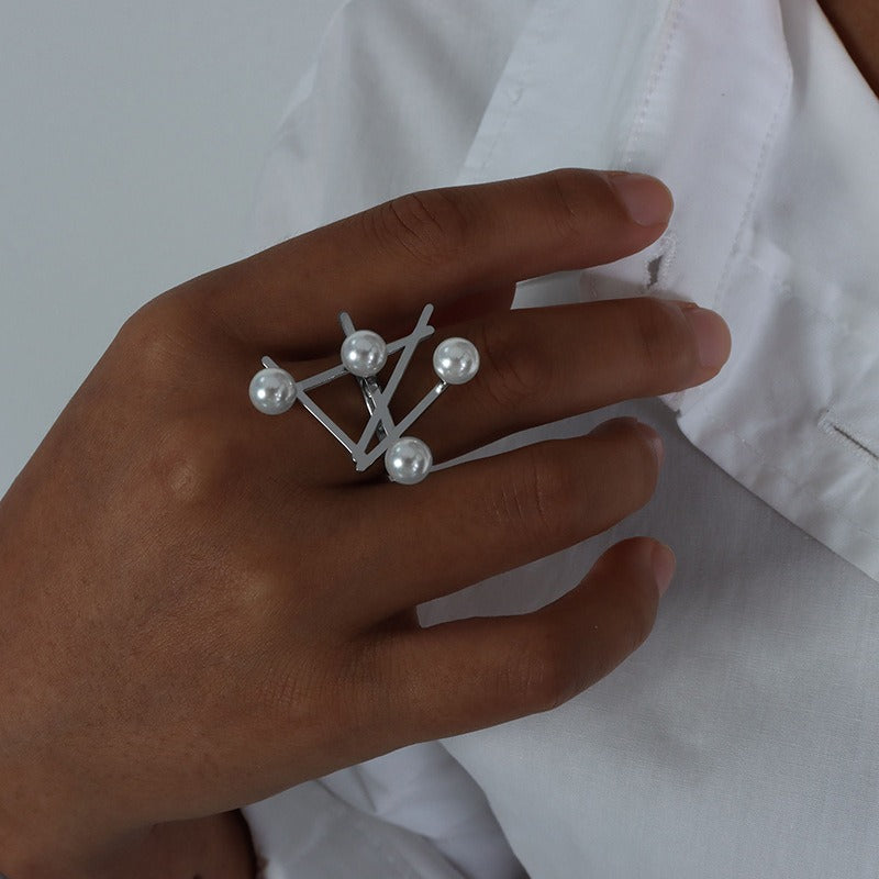 🖤 Parure « Sigil Céleste » – Bracelet & Bague Dorés aux Perles