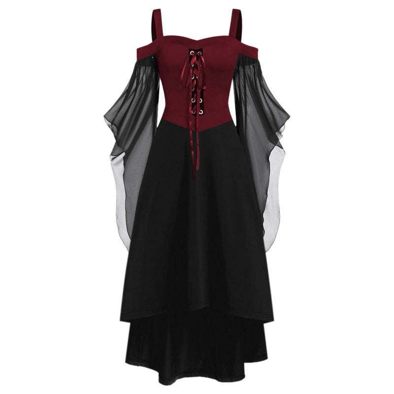 Robe Sorcière Gothique à Laçage & Manches Voilées