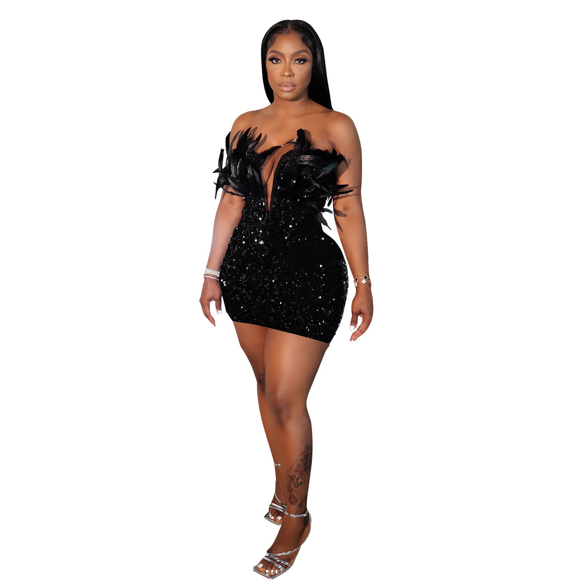 Robe Cabaret des Ombres – Paillettes & Plumes