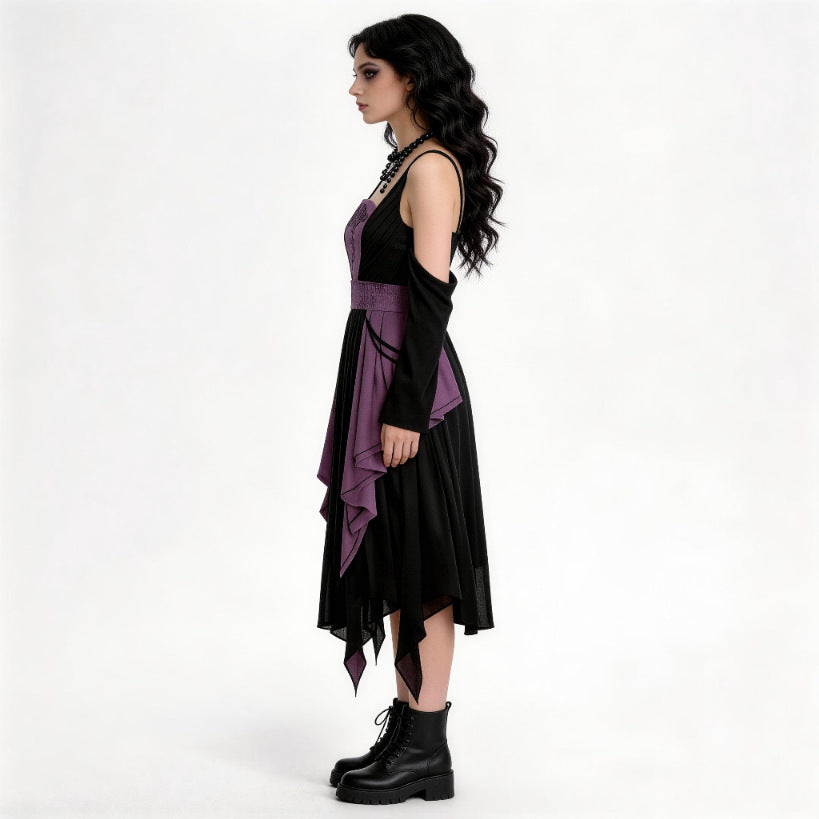 Robe Sorcière Gypsy Gothique Noire & Violette – Esprit Bohème Mystique