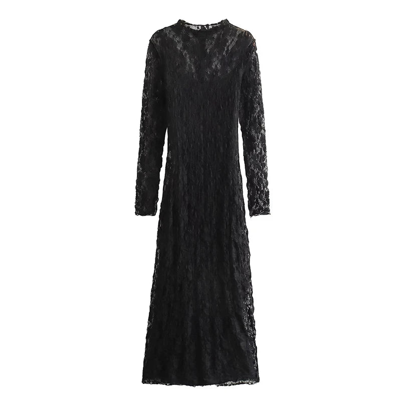 Le Serment de l’Ange Déchu — Robe Longue Noire en Dentelle