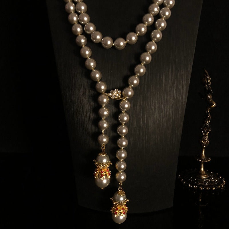 Collier long baroque de perles – Élégance des Abysses