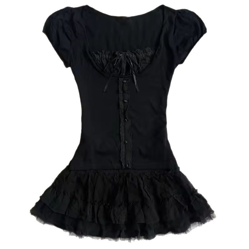 Robe Poupée Gothique Noire à Laçage & Volants – Nocturna