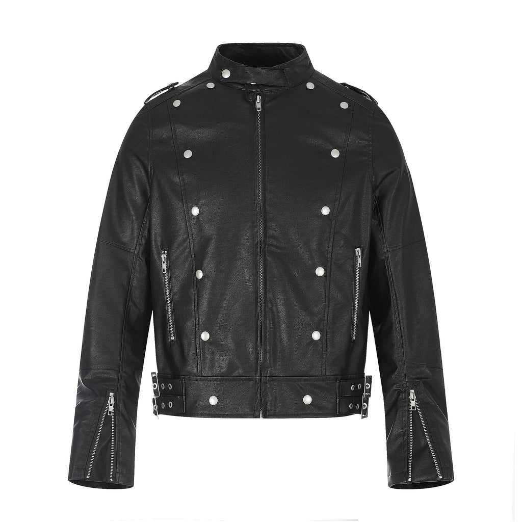 Veste Nocturne Impériale – Simili Cuir Noir à Double Boutonnage