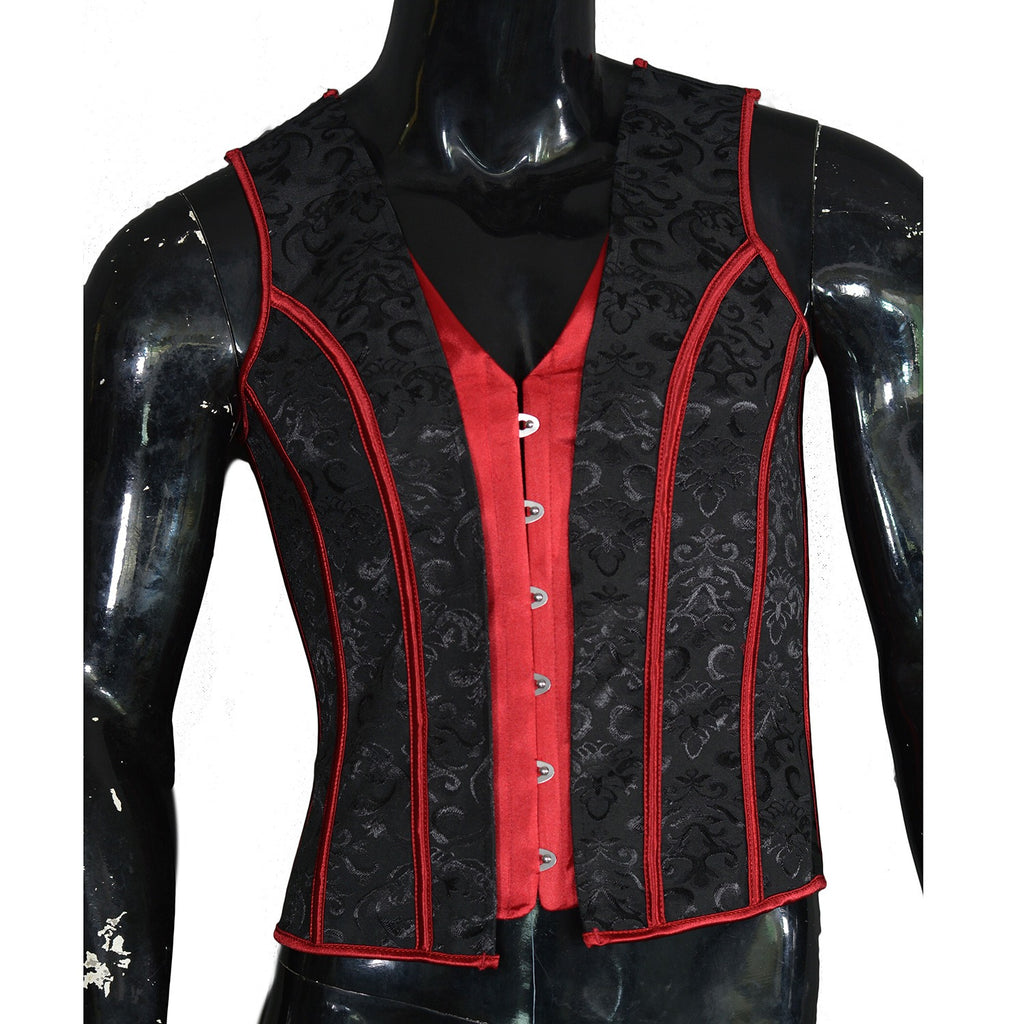 Gilet Corset Gothique Homme Noir & Rouge – Ombre Écarlate